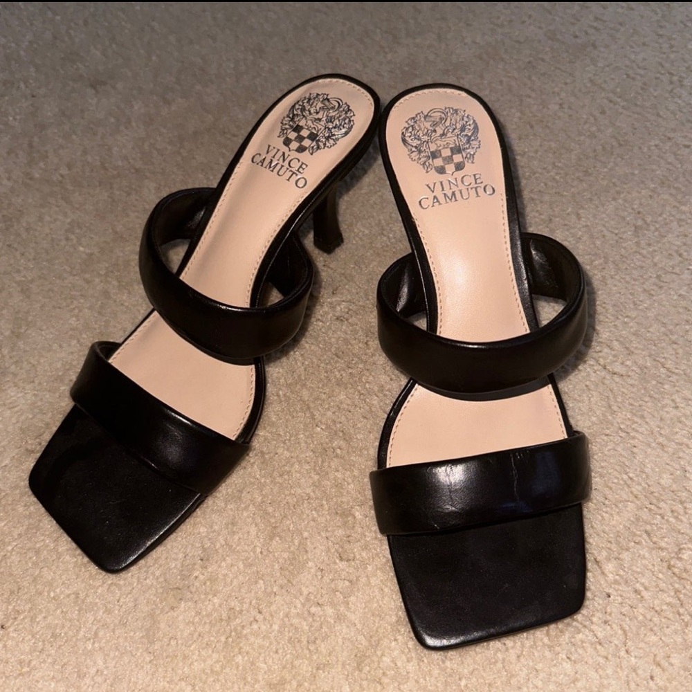 Vince Camuto square toe black kitten heels